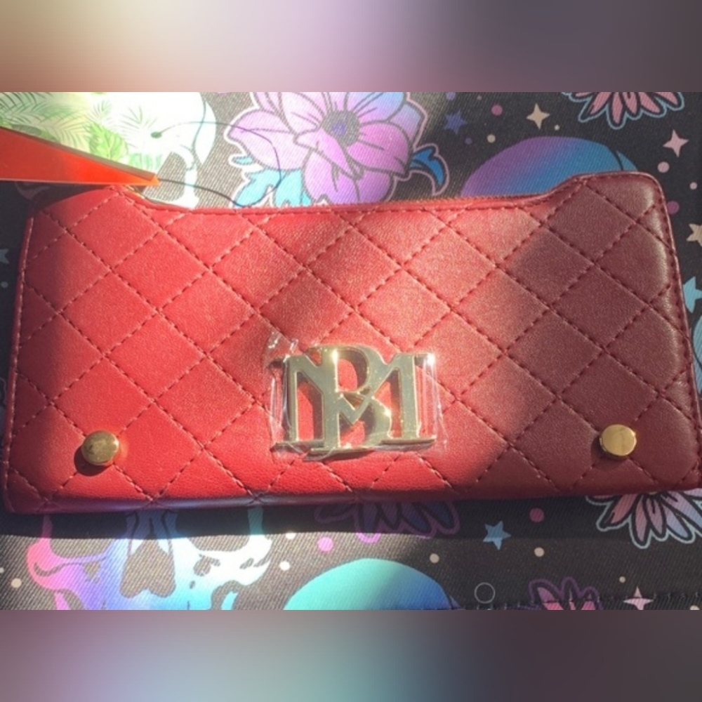 Badgley Mischka Wine Or Brick Colored Card Holder And/or Wallet NWT